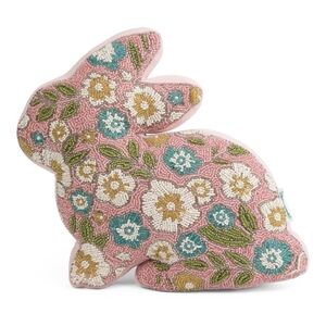 🐇🔹️Made In india 🔹️15x15 Beaded Embroidered Floral Bunny Accent Pillow